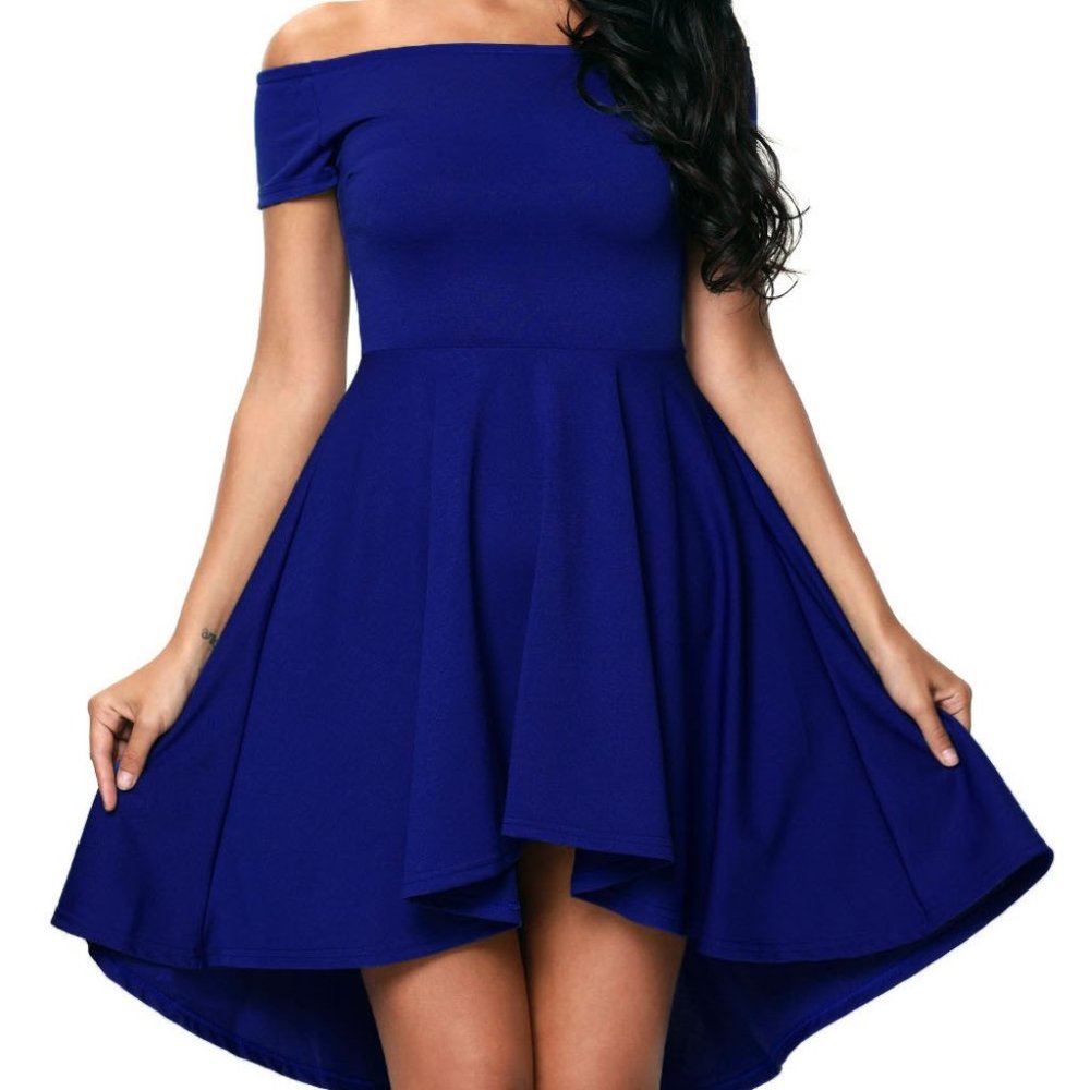 Cobalt blue high hi low dress off shoulder